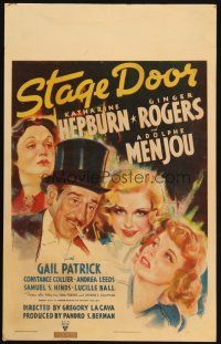 2h154 STAGE DOOR WC '37 art of Katharine Hepburn, Ginger Rogers, Adolphe Menjou & Gail Patrick!