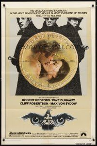 2j007 3 DAYS OF THE CONDOR 1sh '75 secret agent Robert Redford & Faye Dunaway!