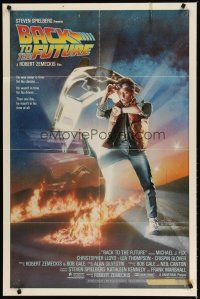 2j058 BACK TO THE FUTURE 1sh '85 art of Michael J. Fox & Delorean by Drew Struzan!