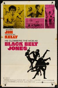 2j093 BLACK BELT JONES 1sh '74 Jim Dragon Kelly, Scatman Crothers, cool kung fu silhouette art!
