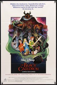 2j095 BLACK CAULDRON advance 1sh '85 first Walt Disney CG, cool fantasy art by P. Wensel!