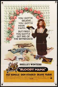 2j107 BLOODY MAMA 1sh '70 Roger Corman, AIP, crazy Shelley Winters w/Bible and tommy gun!