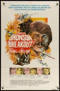 2j126 BREAKOUT 1sh '75 28 years in prison for a crime he didn't commit, only Bronson can save him