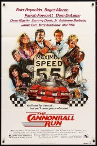 2j144 CANNONBALL RUN 1sh '81 Burt Reynolds, Farrah Fawcett, Drew Struzan car racing art!