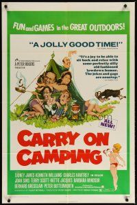 2j149 CARRY ON CAMPING 1sh '71 Sidney James, English nudist sex, wacky camping artwork!