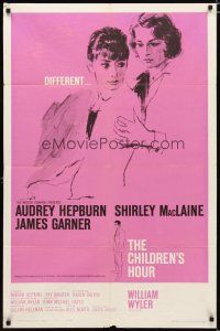 2j173 CHILDREN'S HOUR 1sh '62 close up artwork of Audrey Hepburn & Shirley MacLaine!