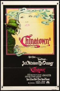 2j176 CHINATOWN 1sh '74 art of Jack Nicholson & Faye Dunaway by Jim Pearsall, Roman Polanski