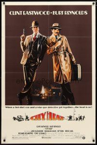 2j184 CITY HEAT 1sh '84 art of Clint Eastwood the cop & Burt Reynolds the detective by Fennimore!
