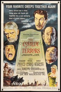 2j194 COMEDY OF TERRORS 1sh '64 Boris Karloff, Peter Lorre, Vincent Price, Joe E. Brown, Tourneur