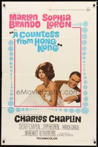 2j208 COUNTESS FROM HONG KONG 1sh '67 Marlon Brando, sexy Sophia Loren, directed by Chaplin!