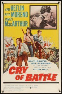 2j219 CRY OF BATTLE 1sh '63 Van Heflin, Rita Moreno & James MacArthur in the South Pacific!