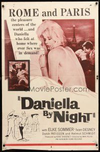 2j225 DANIELLA BY NIGHT 1sh '62 art of sexiest Elke Sommer in topless & in skimpy outfit!