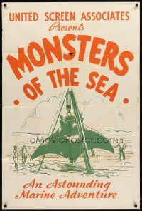 2j245 DEVIL MONSTER 1sh R30s re-titled Monsters of the Sea, cool artwork of giant stingray!