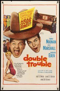 2j262 DOUBLE TROUBLE 1sh '60 Tommy Noonan, Pete Marshall, sexy Barbara Eden in swimsuit!