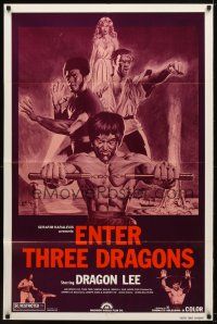 2j295 DRAGON ON FIRE 1sh R80s Dragon Lee & Bolo Yeung kung-fu action, Enter Three Dragons!