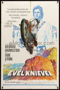 2j299 EVEL KNIEVEL 1sh '71 George Hamilton is THE daredevil, great art of motorcycle jump!