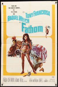 2j310 FATHOM 1sh '67 art of sexy nearly-naked Raquel Welch in parachute harness & action scenes!