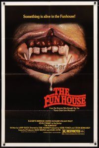2j352 FUNHOUSE 1sh '81 Tobe Hooper, creepy close up of drooling mouth with nasty teeth!
