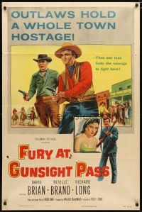 2j353 FURY AT GUNSIGHT PASS style B 1sh '56 outlaws hold a whole town hostage but 1 man fights back