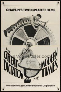 2j385 GREAT DICTATOR/MODERN TIMES 1sh '80s Charlie Chaplin double-bill, cool classic images!