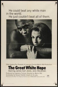 2j387 GREAT WHITE HOPE 1sh '70 Jack Johnson boxing biography, Jane Alexander, James Earl Jones!