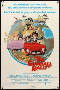 2j389 GUMBALL RALLY 1sh '76 Michael Sarrazin, cool art of car racing around the world!