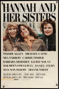 2j399 HANNAH & HER SISTERS 1sh '86 Allen directed, Mia Farrow, Dianne Weist & Barbara Hershey