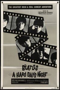 2j403 HARD DAY'S NIGHT 1sh R82 great portraits of The Beatles, rock & roll classic!