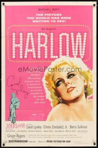 2j405 HARLOW signed 1sh '65 by Carol Lynley as The Blonde Bombshell!