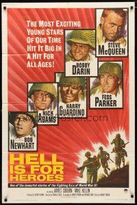 2j416 HELL IS FOR HEROES 1sh '62 Steve McQueen, Bob Newhart, Fess Parker, Bobby Darin