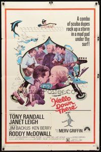 2j418 HELLO DOWN THERE 1sh '69 Tony Randall & Janet Leigh in wacky ocean sci-fi rock & roll comedy!