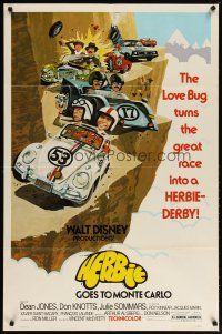 2j422 HERBIE GOES TO MONTE CARLO 1sh '77 Disney, wacky art of Volkswagen Beetle car racing!
