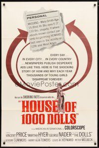 2j448 HOUSE OF 1000 DOLLS 1sh '67 Vincent Price, Martha Hyer, traffic in human flesh!