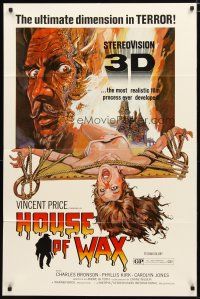2j451 HOUSE OF WAX 1sh R72 3D Vincent Price, Charles Bronson, monster & bound girl!