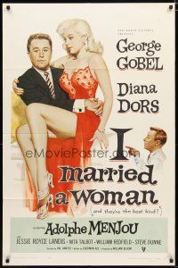 2j458 I MARRIED A WOMAN 1sh '58 artwork of sexiest Diana Dors sitting in George Gobel's lap!