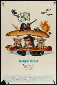 2j498 KELLY'S HEROES style B 1sh '70 Clint Eastwood, Savalas, Rickles, & Sutherland in a sandwich!