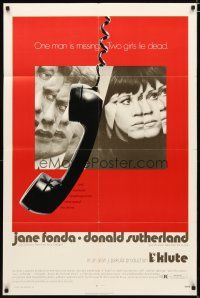 2j506 KLUTE rare alternate style 1sh '71 Donald Sutherland & Jane Fonda, dangling telephone art!