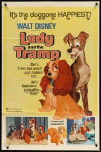 2j508 LADY & THE TRAMP 1sh R72 Walt Disney romantic canine dog classic cartoon!