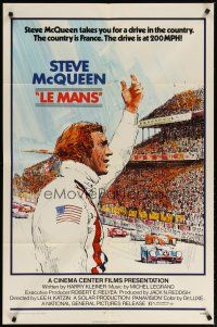 2j518 LE MANS 1sh '71 great Tom Jung artwork of race car driver Steve McQueen waving at fans!
