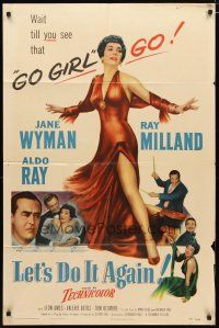 2j522 LET'S DO IT AGAIN 1sh '53 Ray Milland, art of sexy go go girl Jane Wyman!
