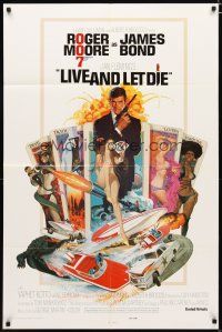 2j529 LIVE & LET DIE east hemi 1sh '73 art of Roger Moore as James Bond by Robert McGinnis!