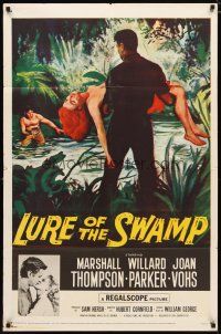 2j547 LURE OF THE SWAMP 1sh '57 two men & a super sexy woman find their destination is Hell!