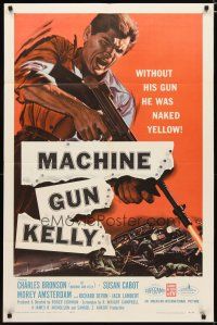 2j550 MACHINE GUN KELLY 1sh '58 cool art of Charles Bronson, Roger Corman, AIP