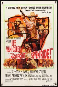 2j555 MAGNIFICENT SEVEN RIDE 1sh '72 art of cowboy Lee Van Cleef firing six-shooter!