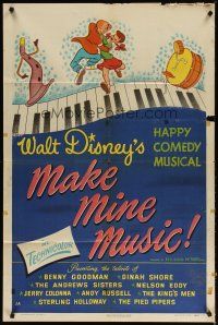 2j557 MAKE MINE MUSIC style A 1sh '46 Walt Disney full-length feature cartoon, musical art!