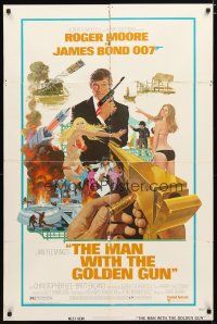 2j565 MAN WITH THE GOLDEN GUN west hemi 1sh '74 art of Roger Moore as James Bond by McGinnis!