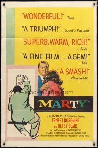 2j575 MARTY 1sh '55 directed by Delbert Mann, Ernest Borgnine, written by Paddy Chayefsky!