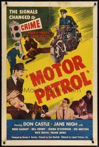 2j591 MOTOR PATROL 1sh '50 motorcycle cop Don Castle, the signals change to crime!