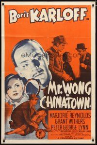 2j593 MR. WONG IN CHINATOWN 1sh '39 Boris Karloff in the title role, Marjorie Reynolds!