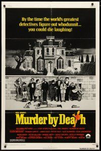 2j594 MURDER BY DEATH 1sh '76 great Charles Addams artwork of cast by dead body & spooky house!